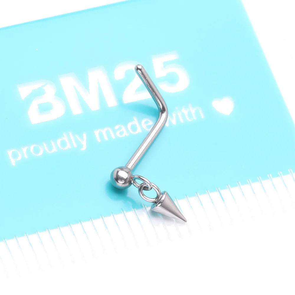 Steel Ball Dangle Chained Spike L-Shaped Nose Ring - Image 5