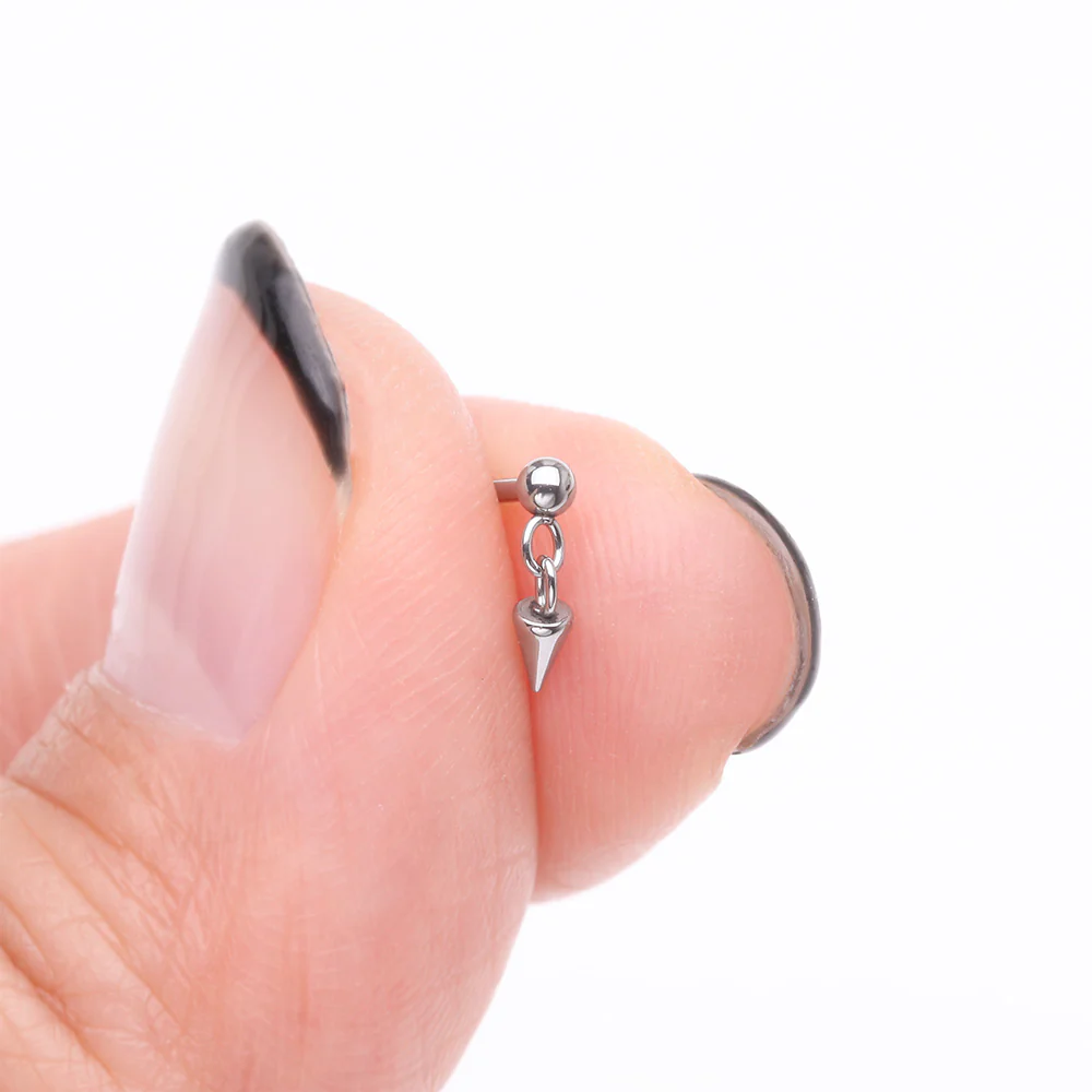 Steel Ball Dangle Chained Spike Nose Stud Ring - Image 3