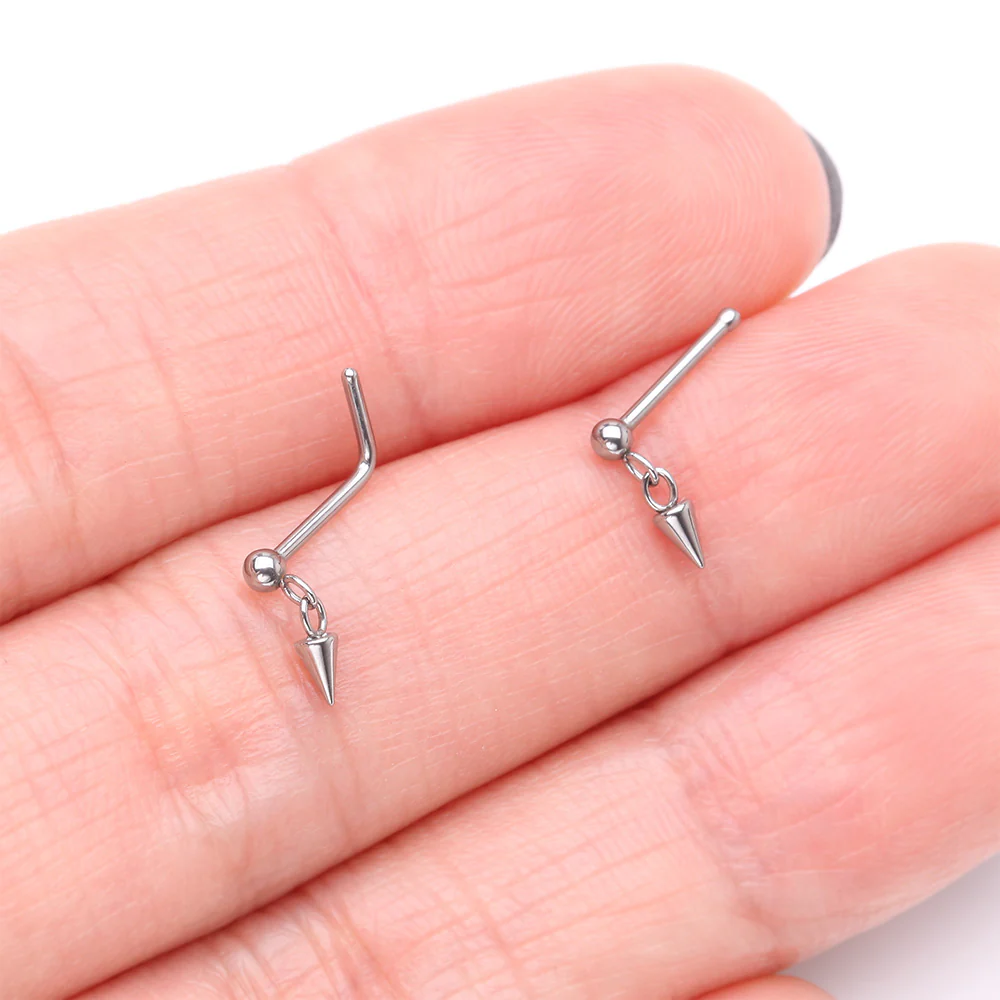 Steel Ball Dangle Chained Spike Nose Stud Ring - Image 4