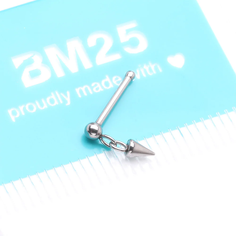 Steel Ball Dangle Chained Spike Nose Stud Ring - Image 5