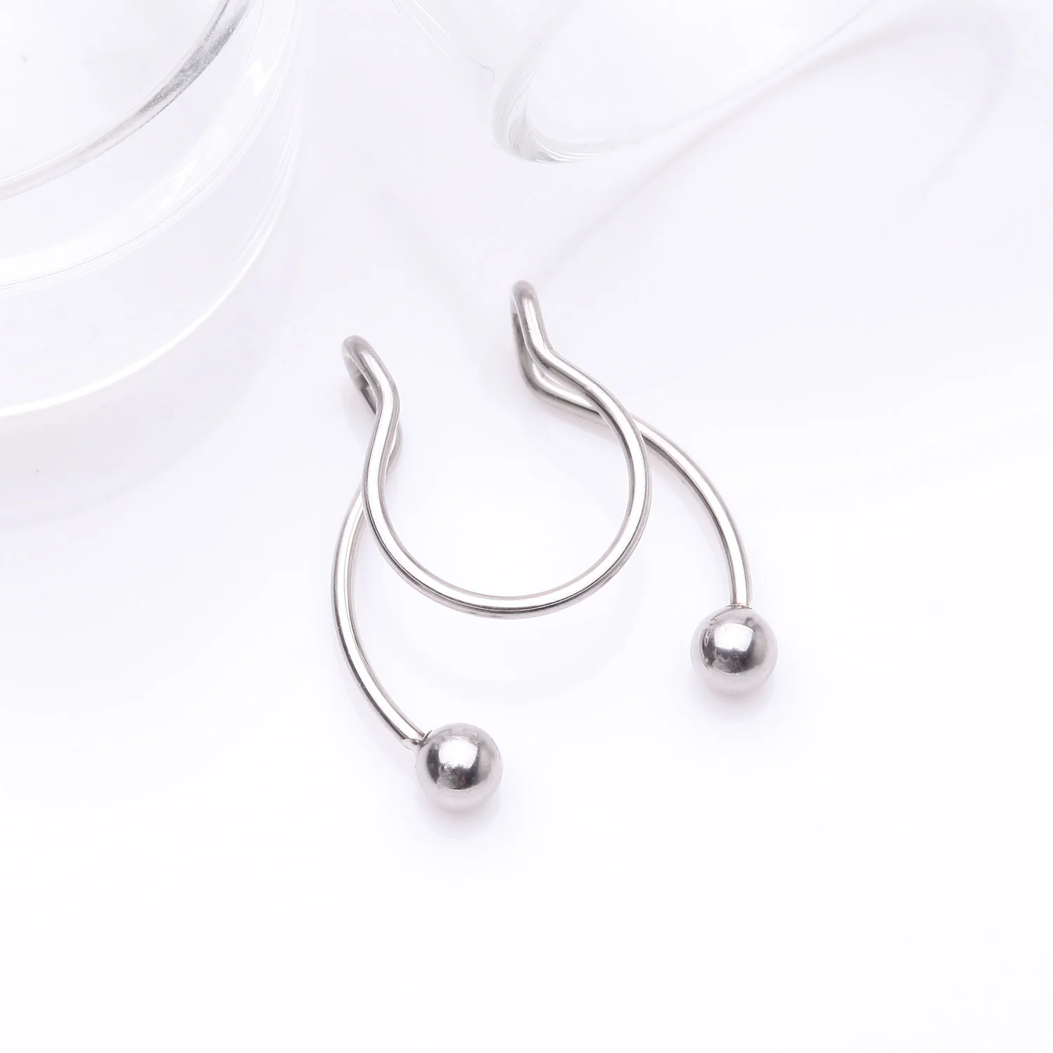 Steel Clip On Non-Piercing Fake Horseshoe Hoop Ring - Image 2