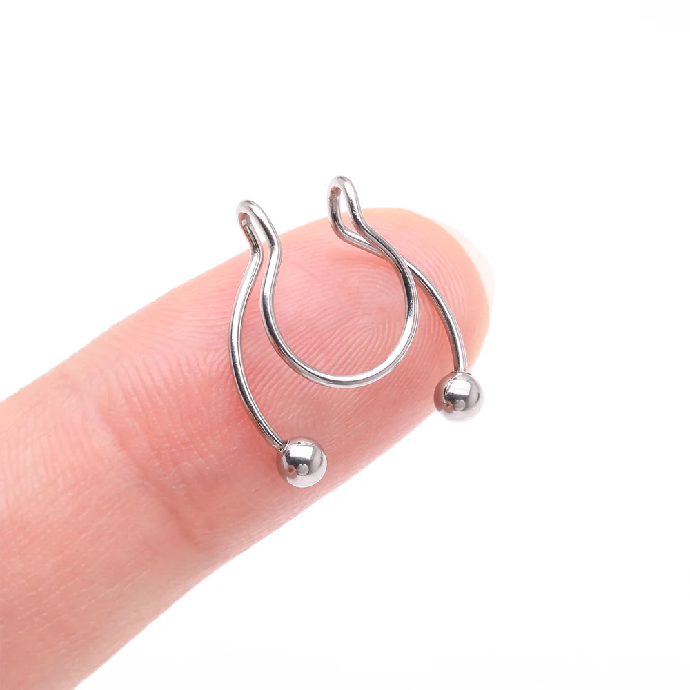 Steel Clip On Non-Piercing Fake Horseshoe Hoop Ring - Image 3