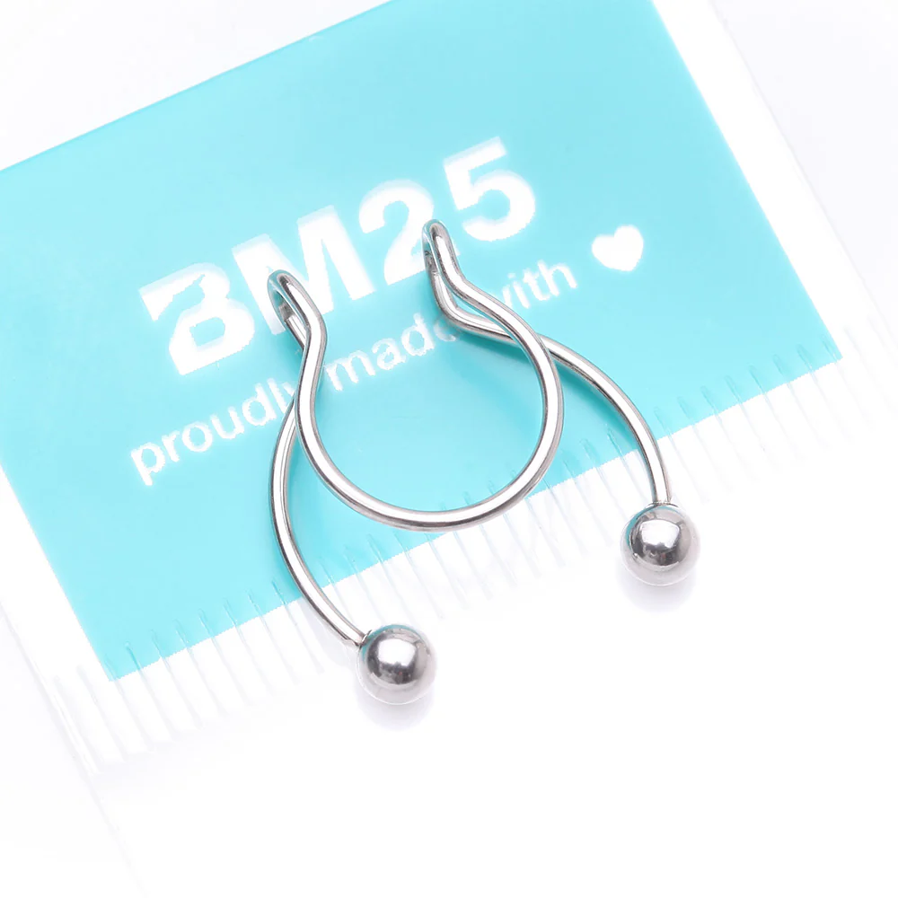 Steel Clip On Non-Piercing Fake Horseshoe Hoop Ring - Image 5