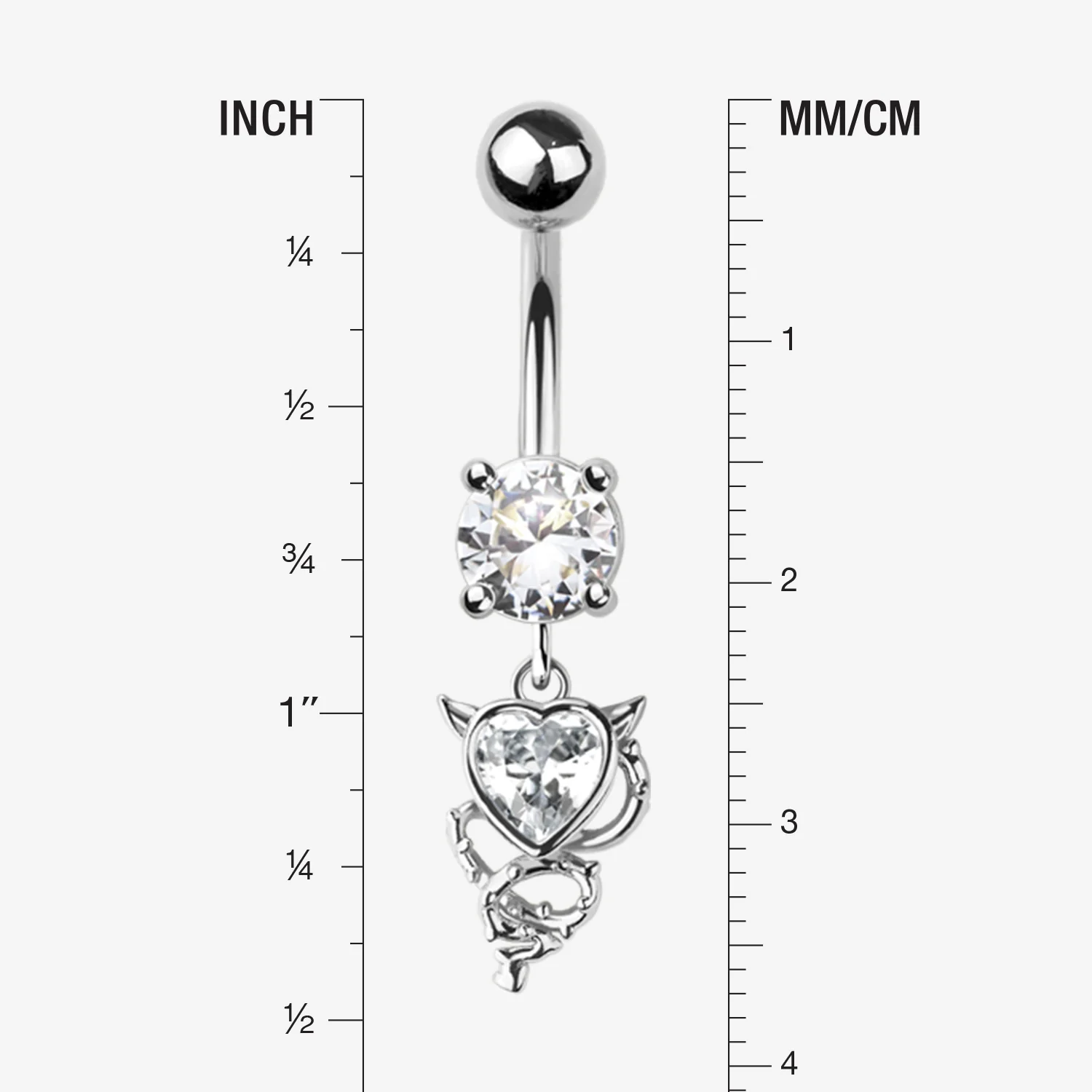 Tailed Devil's Heart Sparkle Dangle Belly Button Ring - Image 2