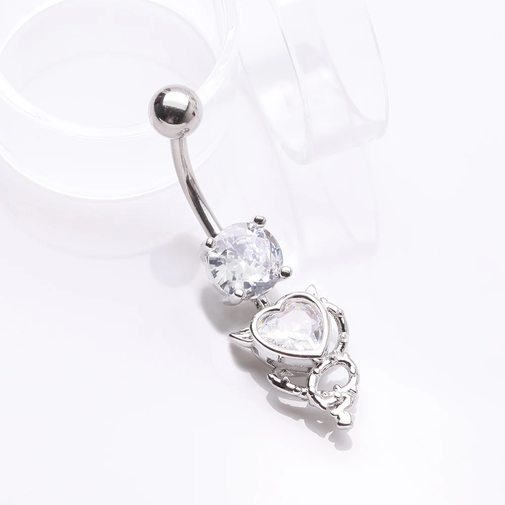 Tailed Devil's Heart Sparkle Dangle Belly Button Ring - Image 3