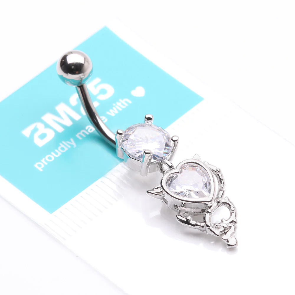 Tailed Devil's Heart Sparkle Dangle Belly Button Ring - Image 5
