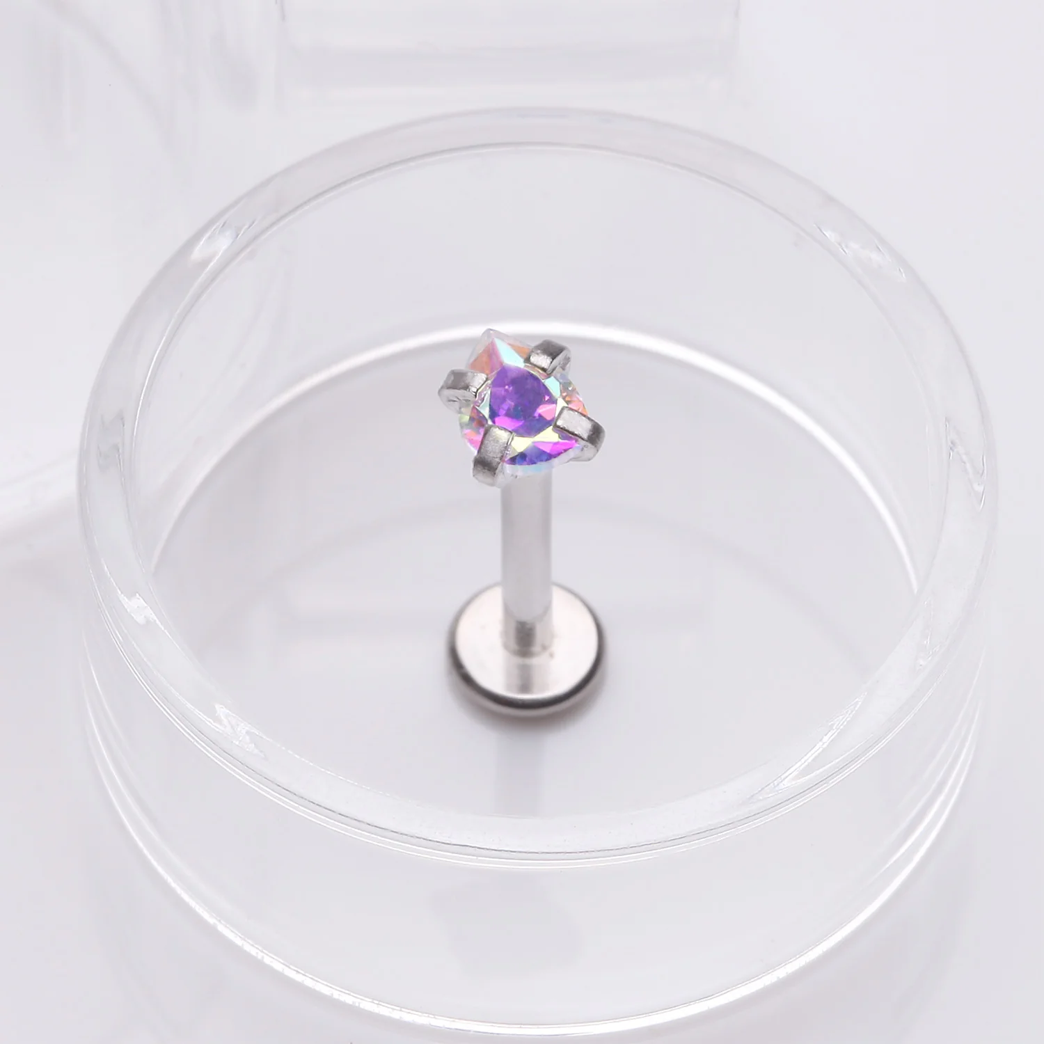 Teardrop Prong Set Sparkle Top Internally Threaded Labret Flat Back Stud - Image 2
