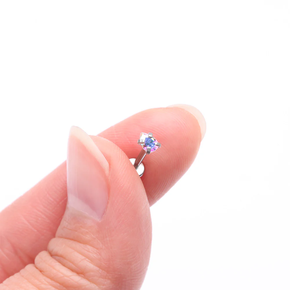 Teardrop Prong Set Sparkle Top Internally Threaded Labret Flat Back Stud - Image 3