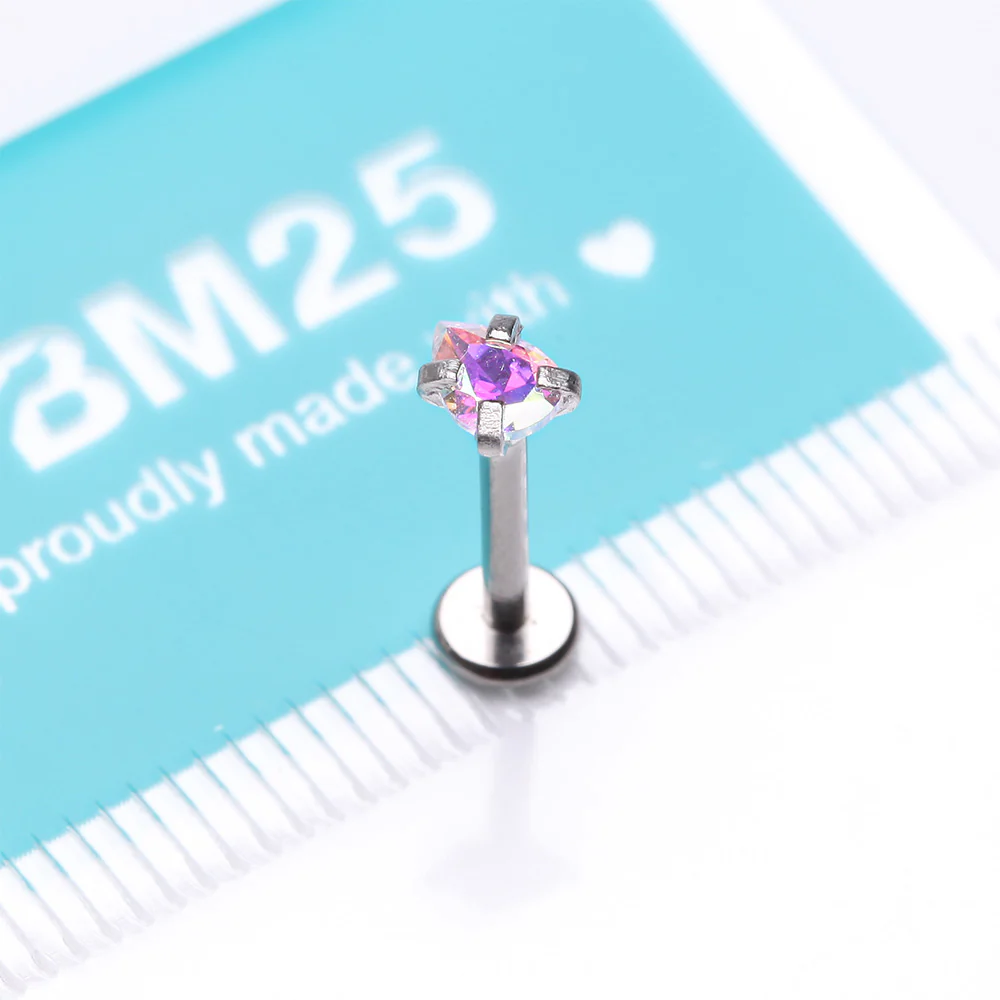 Teardrop Prong Set Sparkle Top Internally Threaded Labret Flat Back Stud - Image 4