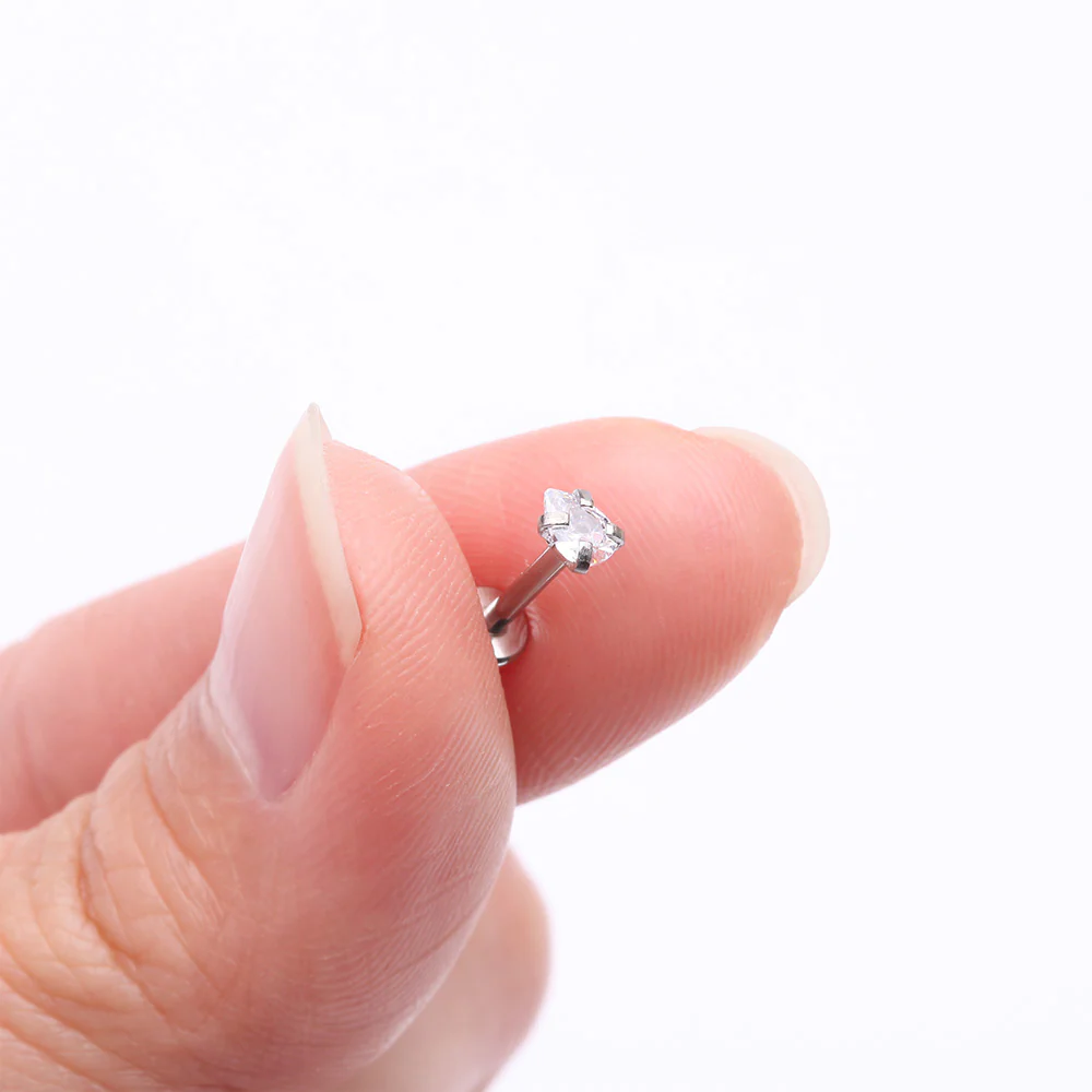 Teardrop Prong Set Sparkle Top Internally Threaded Labret Flat Back Stud - Image 3