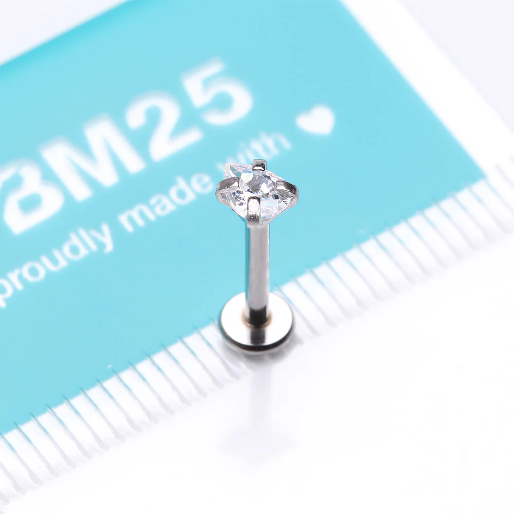 Teardrop Prong Set Sparkle Top Internally Threaded Labret Flat Back Stud - Image 4