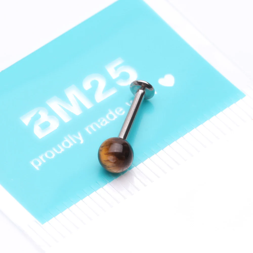 Tiger Eye Stone Ball Top Steel Flat Back Stud Labret - Image 4
