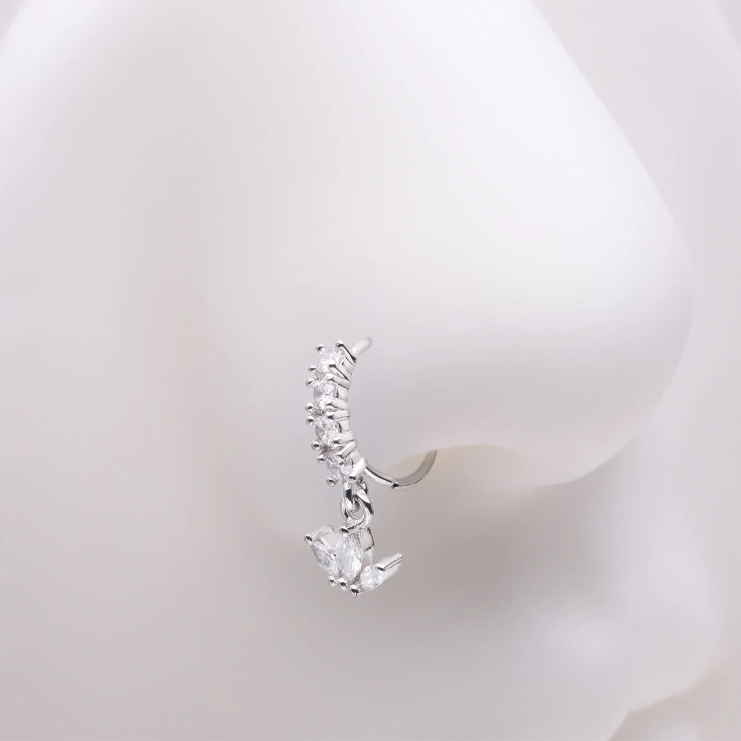 Trefoil Marquise Floral Sparkle Dangle Multi-Gem Lined Bendable Hoop Ring - Image 2
