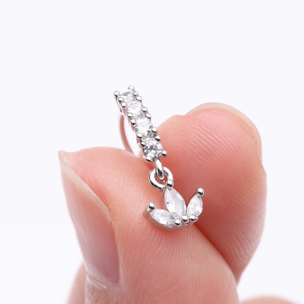 Trefoil Marquise Floral Sparkle Dangle Multi-Gem Lined Bendable Hoop Ring - Image 3