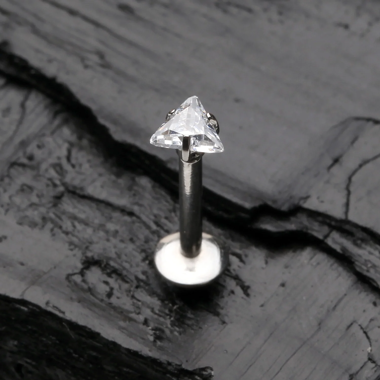 Triangle Gem Sparkle Prong Set Top Internally Threaded Steel Labret - Image 2