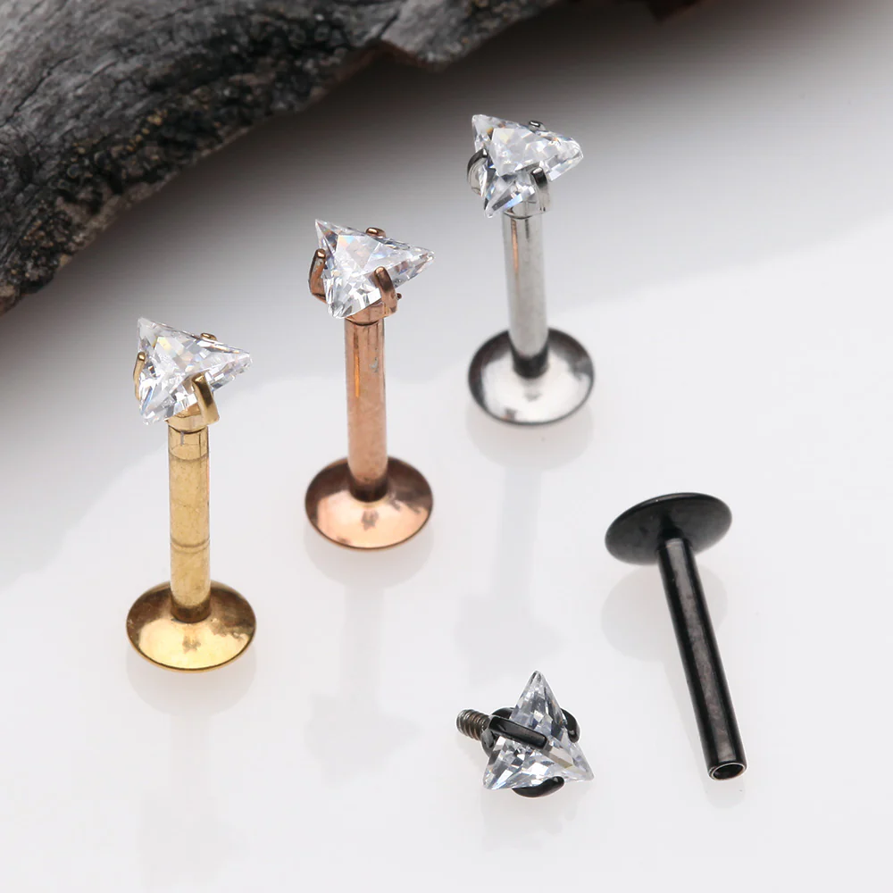 Triangle Gem Sparkle Prong Set Top Internally Threaded Steel Labret - Image 3