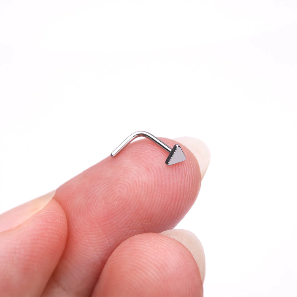Triangle Plate Top Basic Steel L-Shaped Nose Ring - Image 3