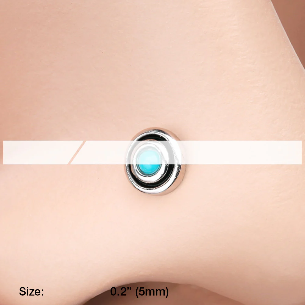 Tribal Circle Turquoise L-Shaped Nose Ring - Image 3