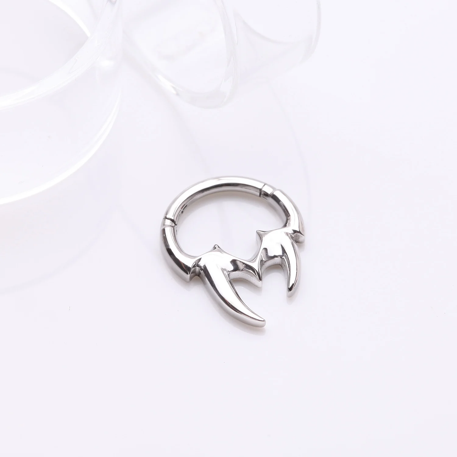 Tribal Inspired Vicious Fangs Clicker Hoop Ring - Image 2