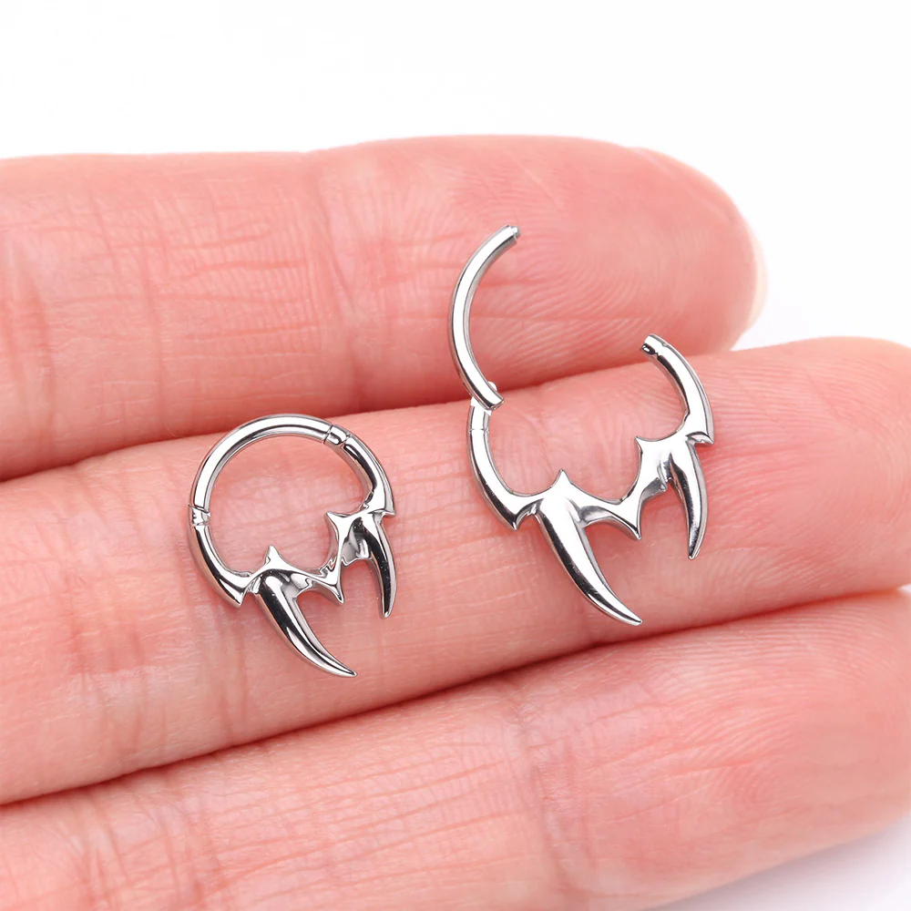 Tribal Inspired Vicious Fangs Clicker Hoop Ring - Image 4