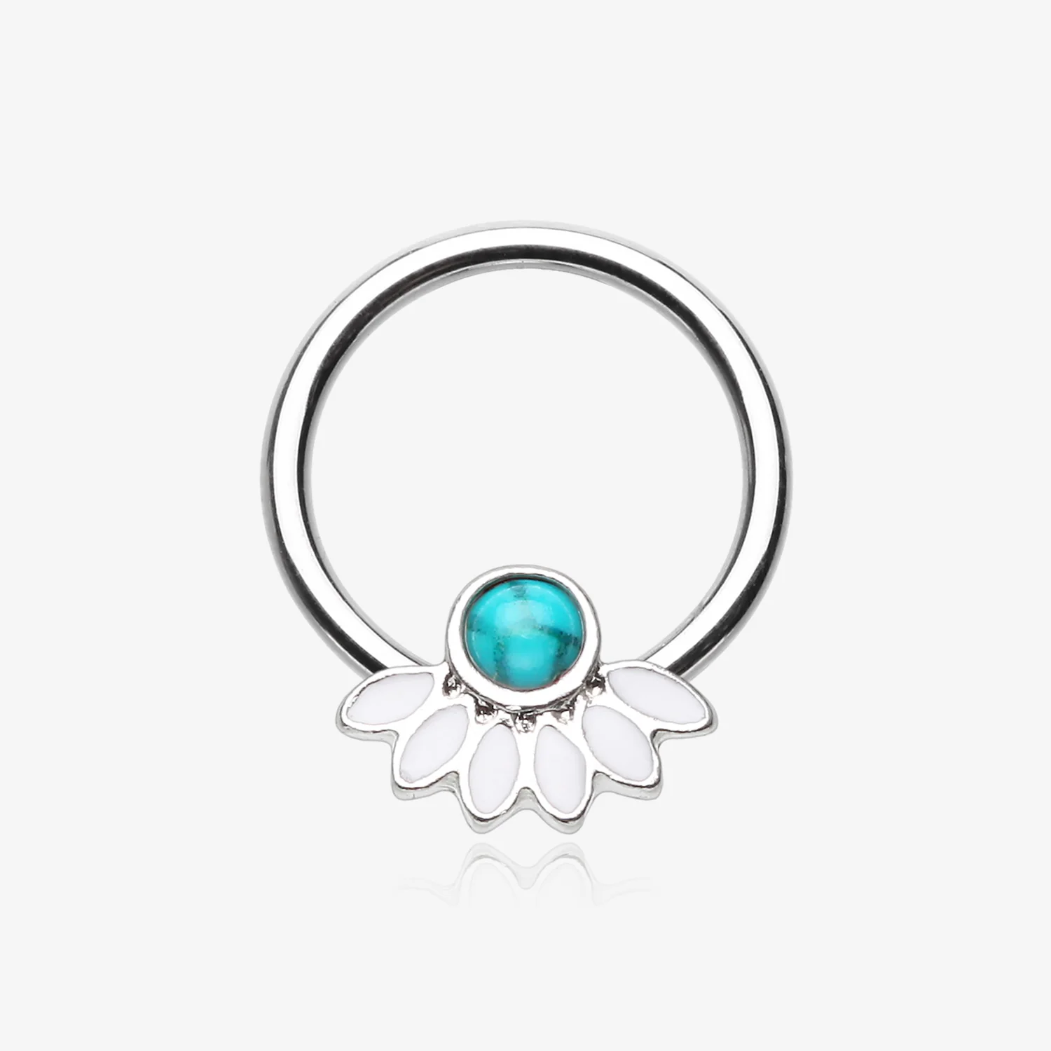 Tribal Turquoise Floral Elegance Steel Captive Bead Ring