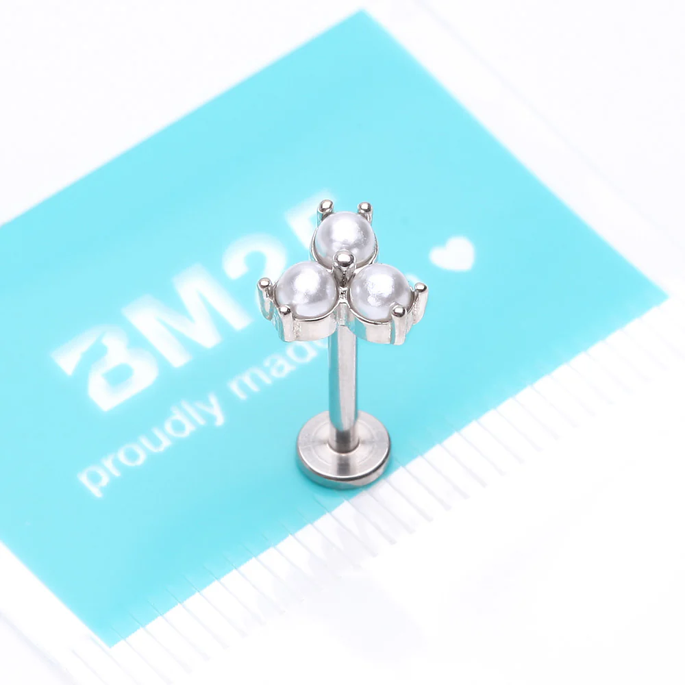 Trinity Pearlescent Luster Set Top Internally Threaded Steel Flat Back Stud Labret - Image 4