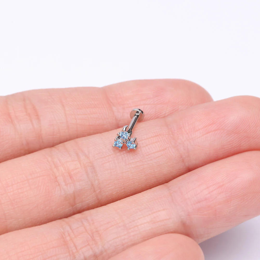 Trinity Sparkle Prong Set Top Internally Threaded Steel Flat Back Stud Labret - Image 3