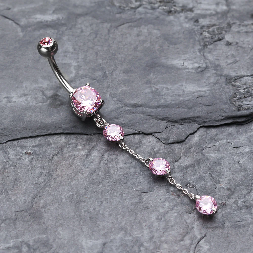 Triple Crystal Droplets Belly Button Ring - Image 3