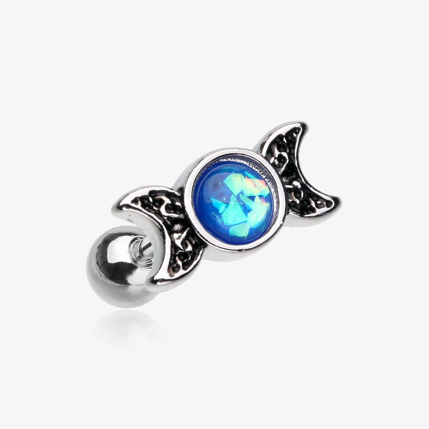 Triple Goddess Opalescent Moon Sparkle Cartilage Tragus Stud Earring
