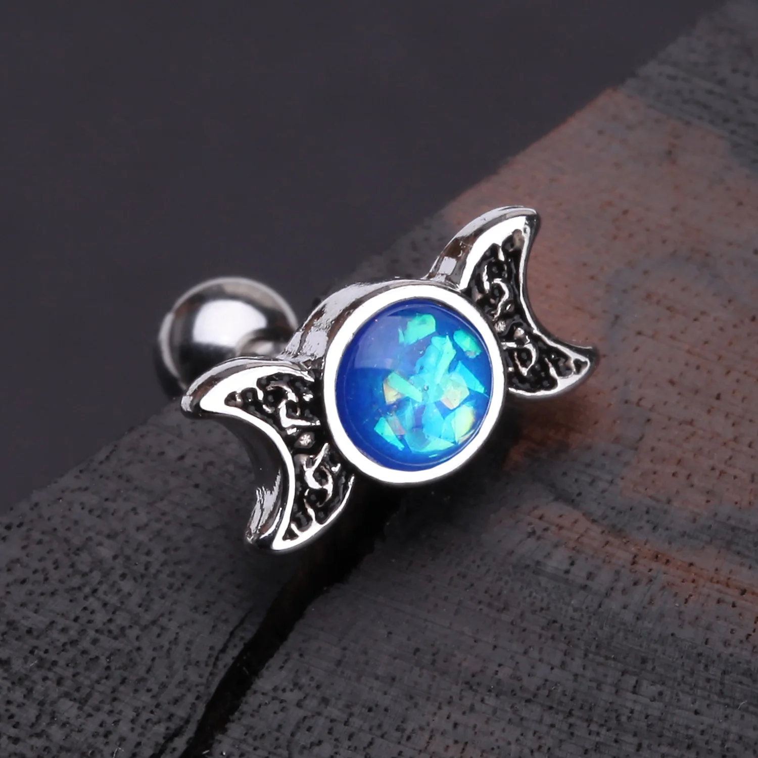 Triple Goddess Opalescent Moon Sparkle Cartilage Tragus Stud Earring - Image 2