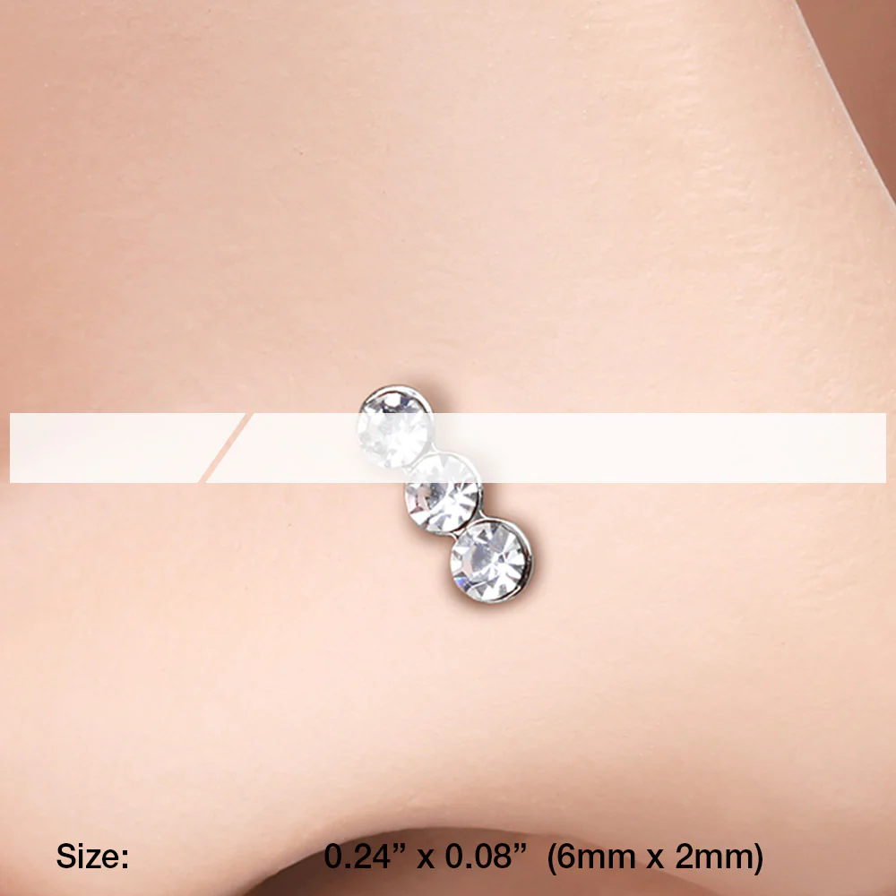 Triple Linear Gem Nose Stud Ring - Image 3