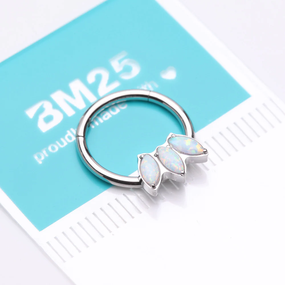 Triple Marquise Fire Opal Sparkle Seamless Clicker Hoop Ring - Image 4