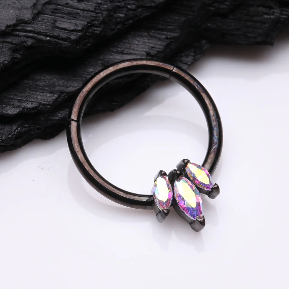 Triple Marquise Multi-Gem Sparkle Seamless Clicker Hoop Ring - Image 3