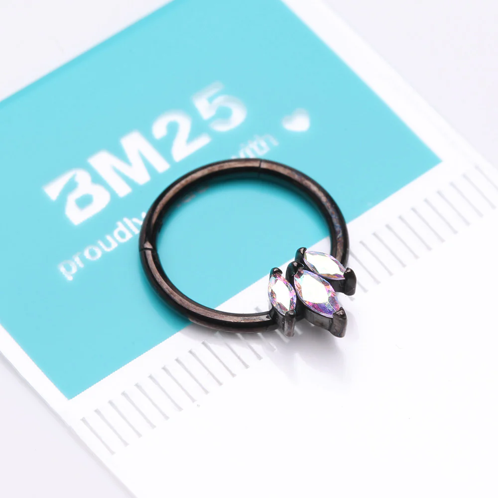 Triple Marquise Multi-Gem Sparkle Seamless Clicker Hoop Ring - Image 4