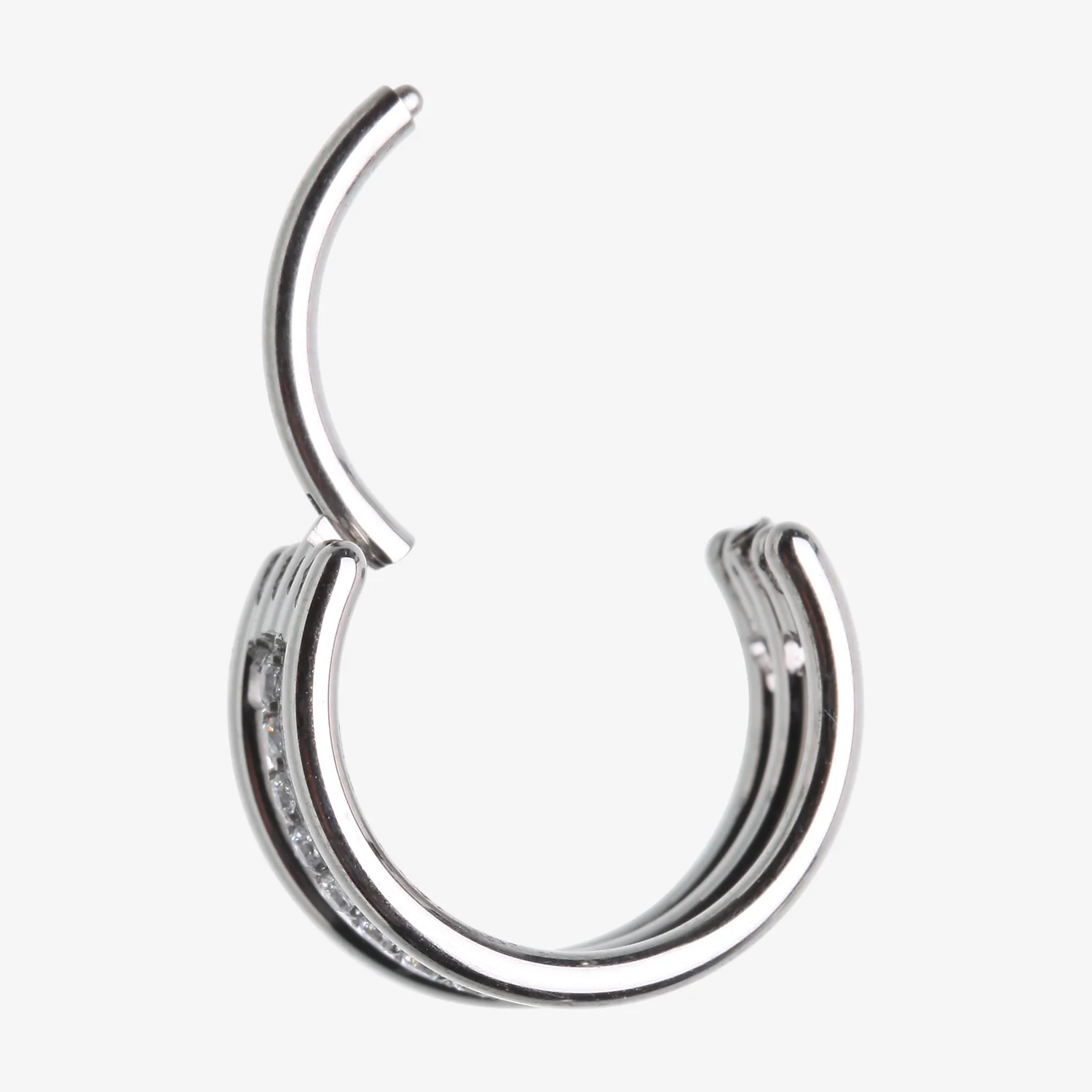 Triple Row Hoop Sparkle Rimmed Seamless Clicker Hoop Ring - Image 2