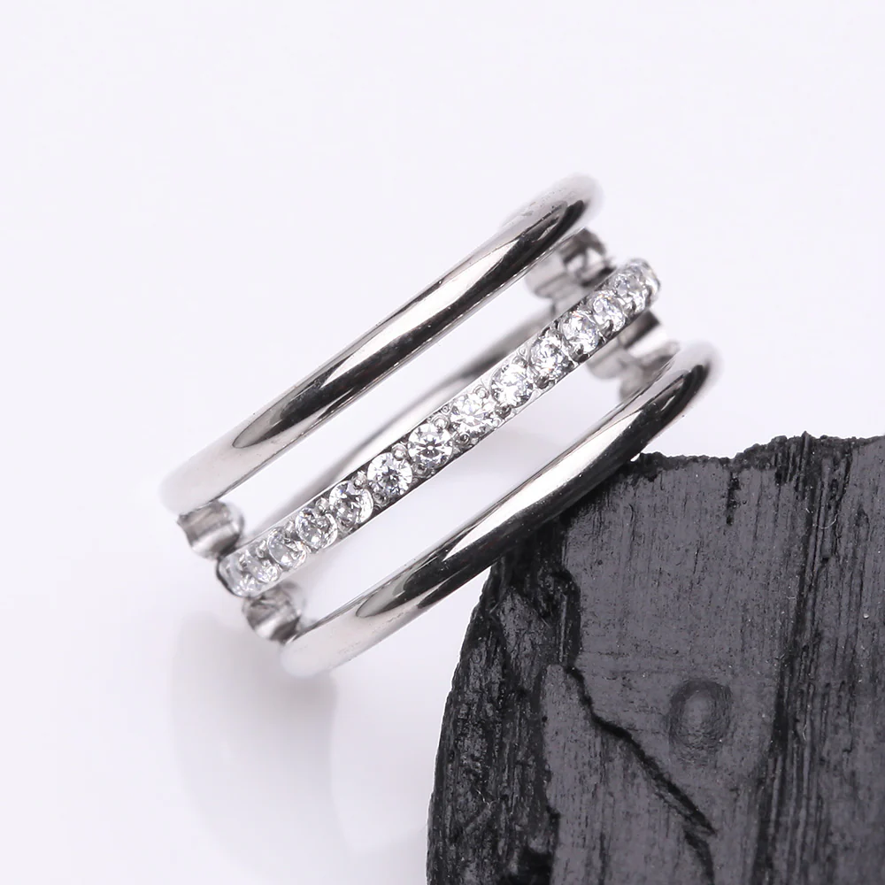 Triple Row Hoop Sparkle Rimmed Seamless Clicker Hoop Ring - Image 3