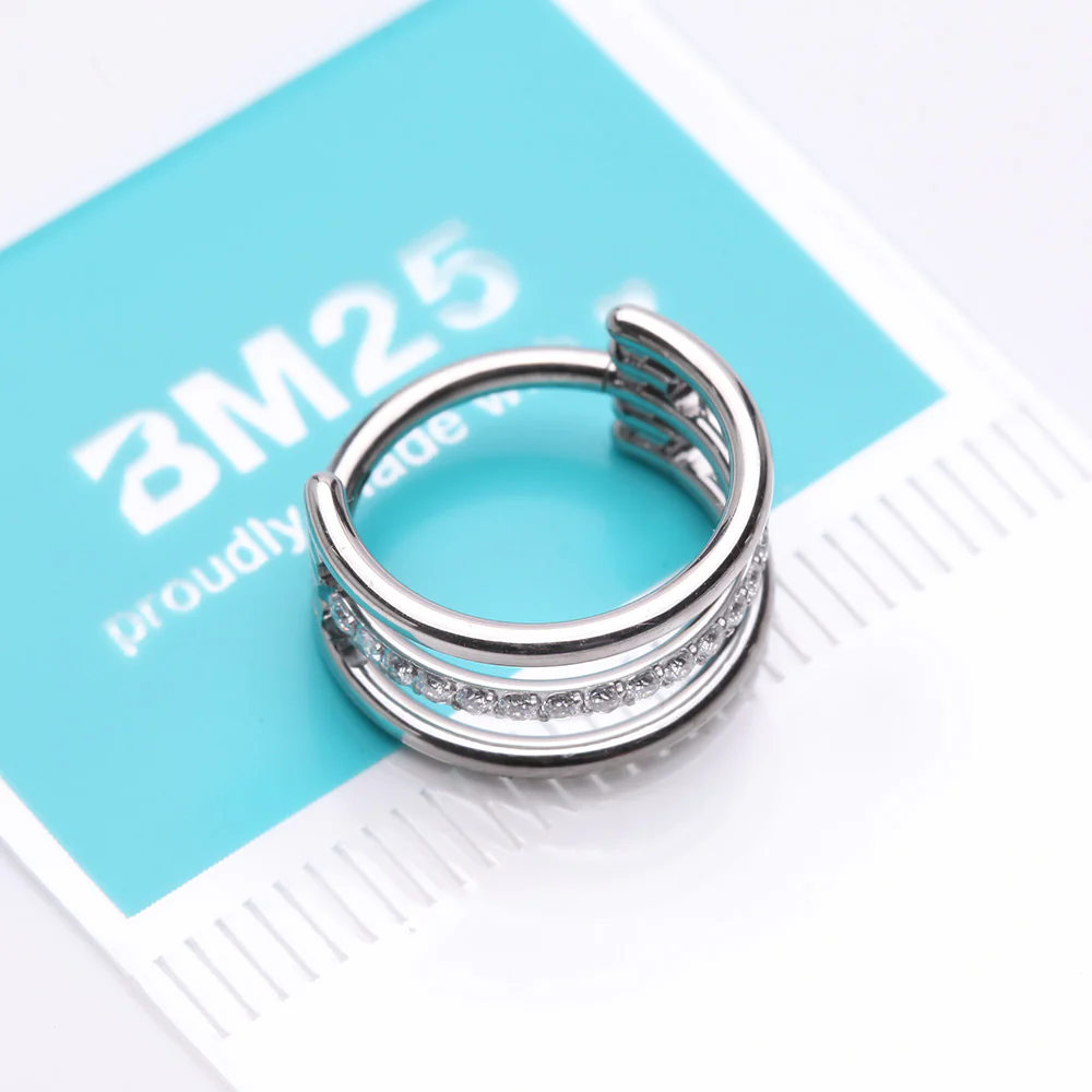 Triple Row Hoop Sparkle Rimmed Seamless Clicker Hoop Ring - Image 4