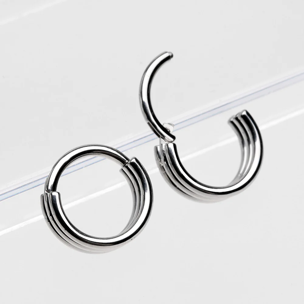 Triple Stack Hinged Steel Segment Clicker Ring - Image 3