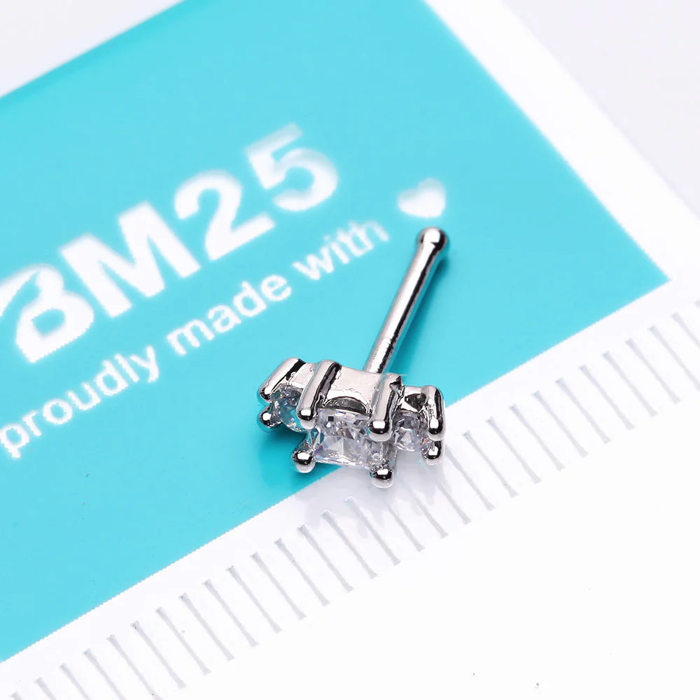 Triple Tiered Sparkle Multi-Gem Nose Stud Ring - Image 3