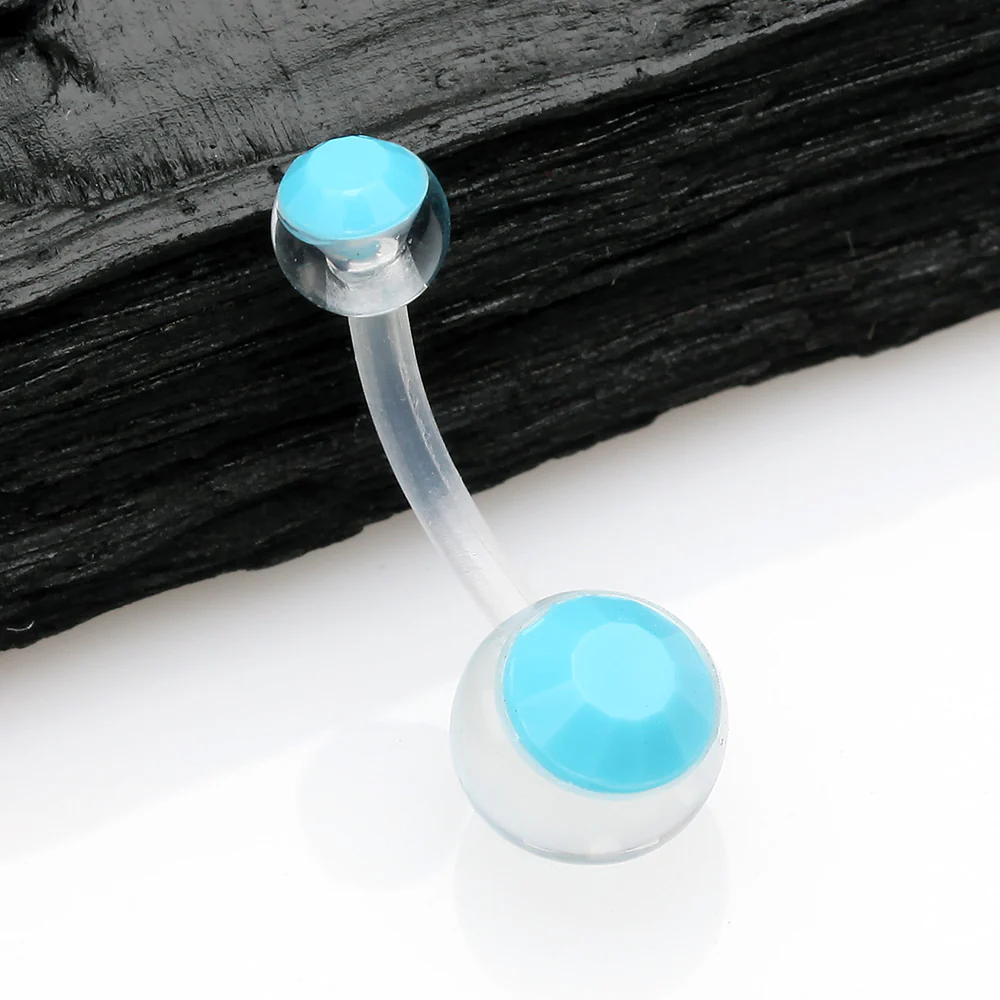 Turquoise Bead Acrylic Ball Bio Flexible Shaft Belly Button Ring - Image 3