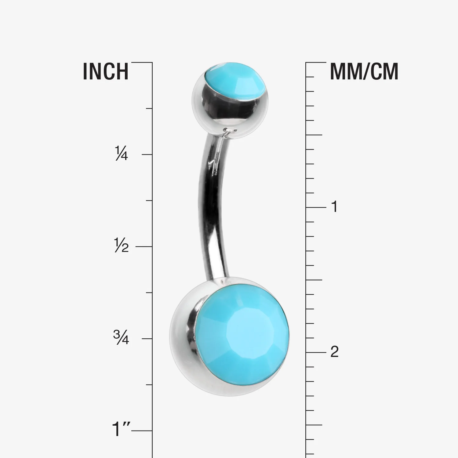 Turquoise Double Gem Ball Steel Belly Button Ring - Image 2