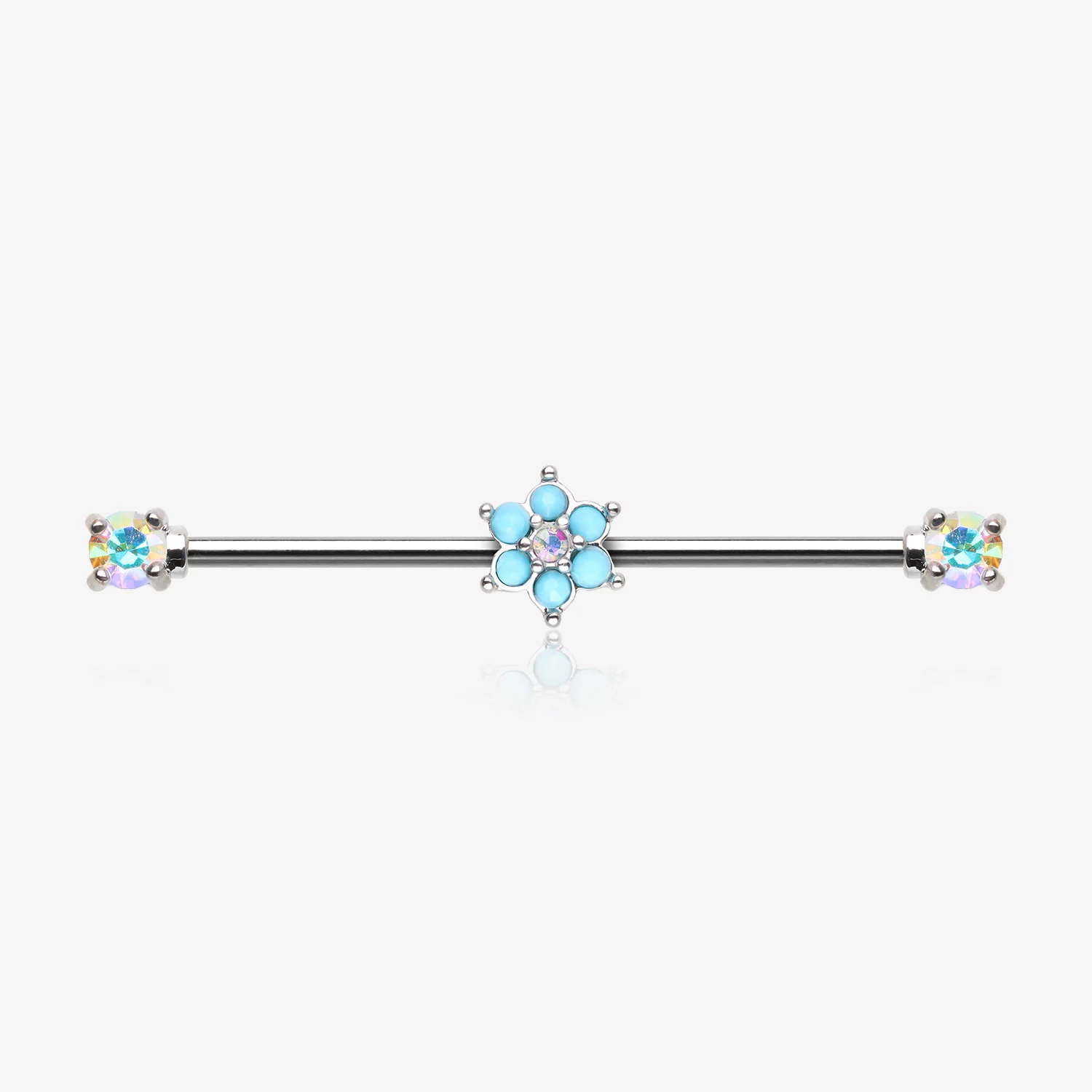 Turquoise Spring Flower Sparkle Prong Industrial Barbell