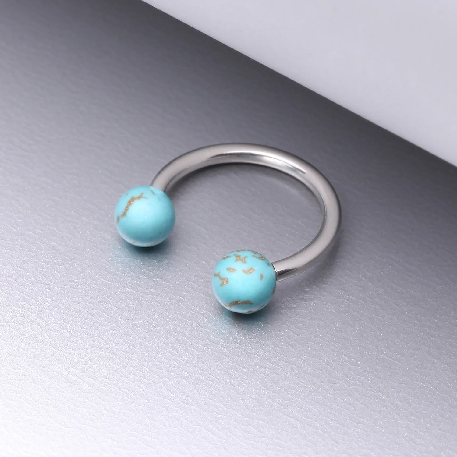 Turquoise Stone Ball Ends Steel Horseshoe Circular Barbell - Image 2
