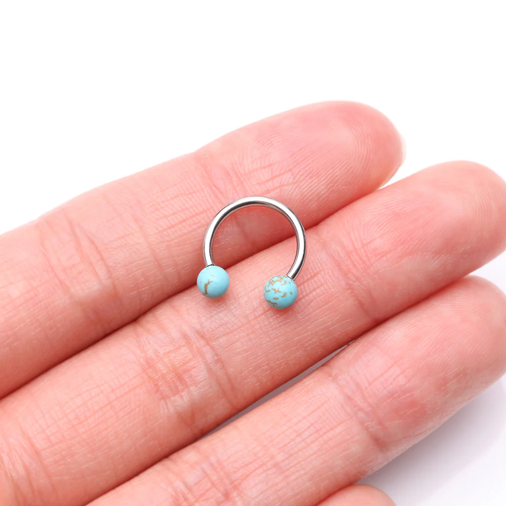 Turquoise Stone Ball Ends Steel Horseshoe Circular Barbell - Image 3