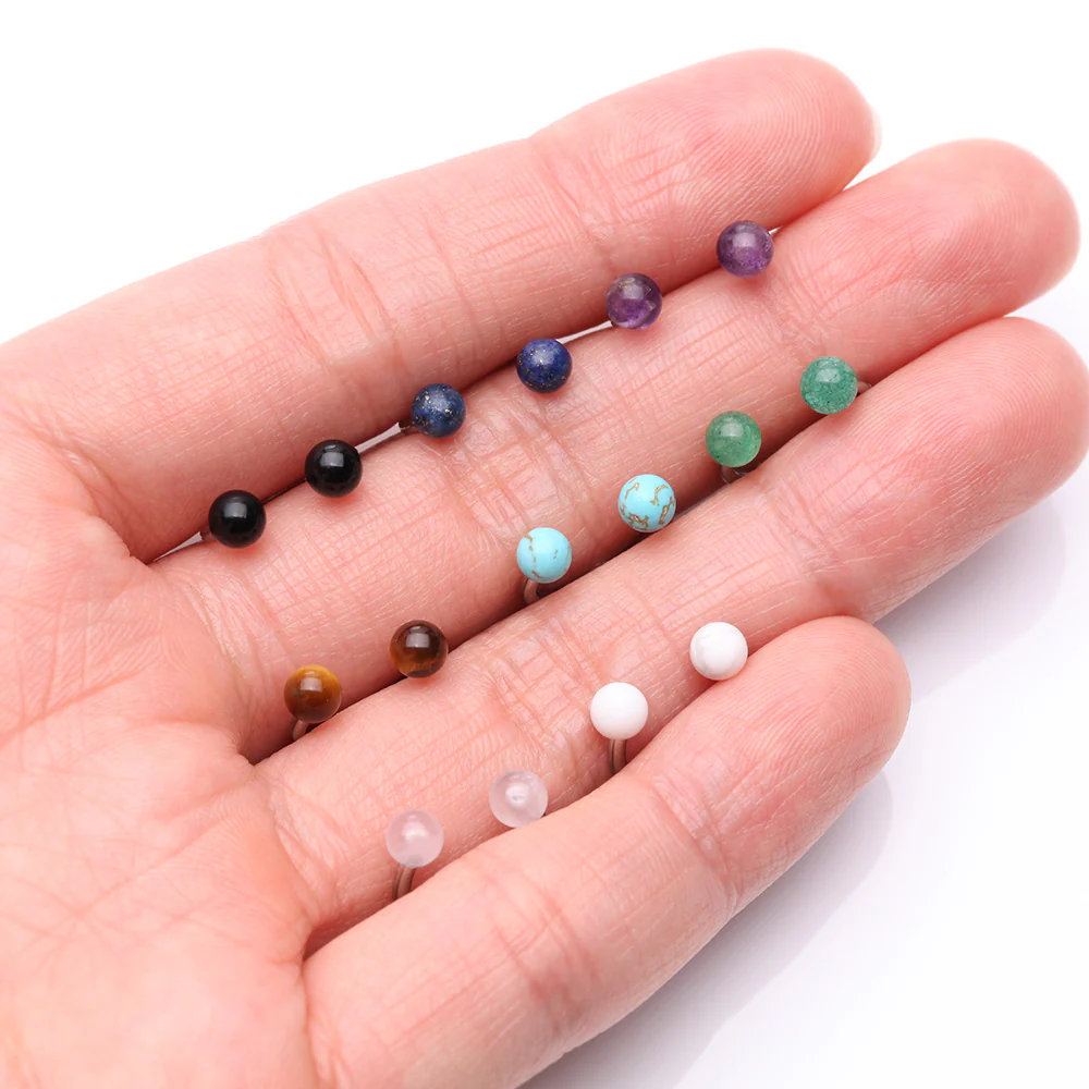 Turquoise Stone Ball Ends Steel Horseshoe Circular Barbell - Image 4