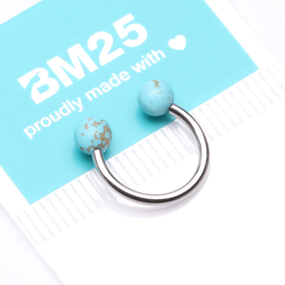 Turquoise Stone Ball Ends Steel Horseshoe Circular Barbell - Image 5
