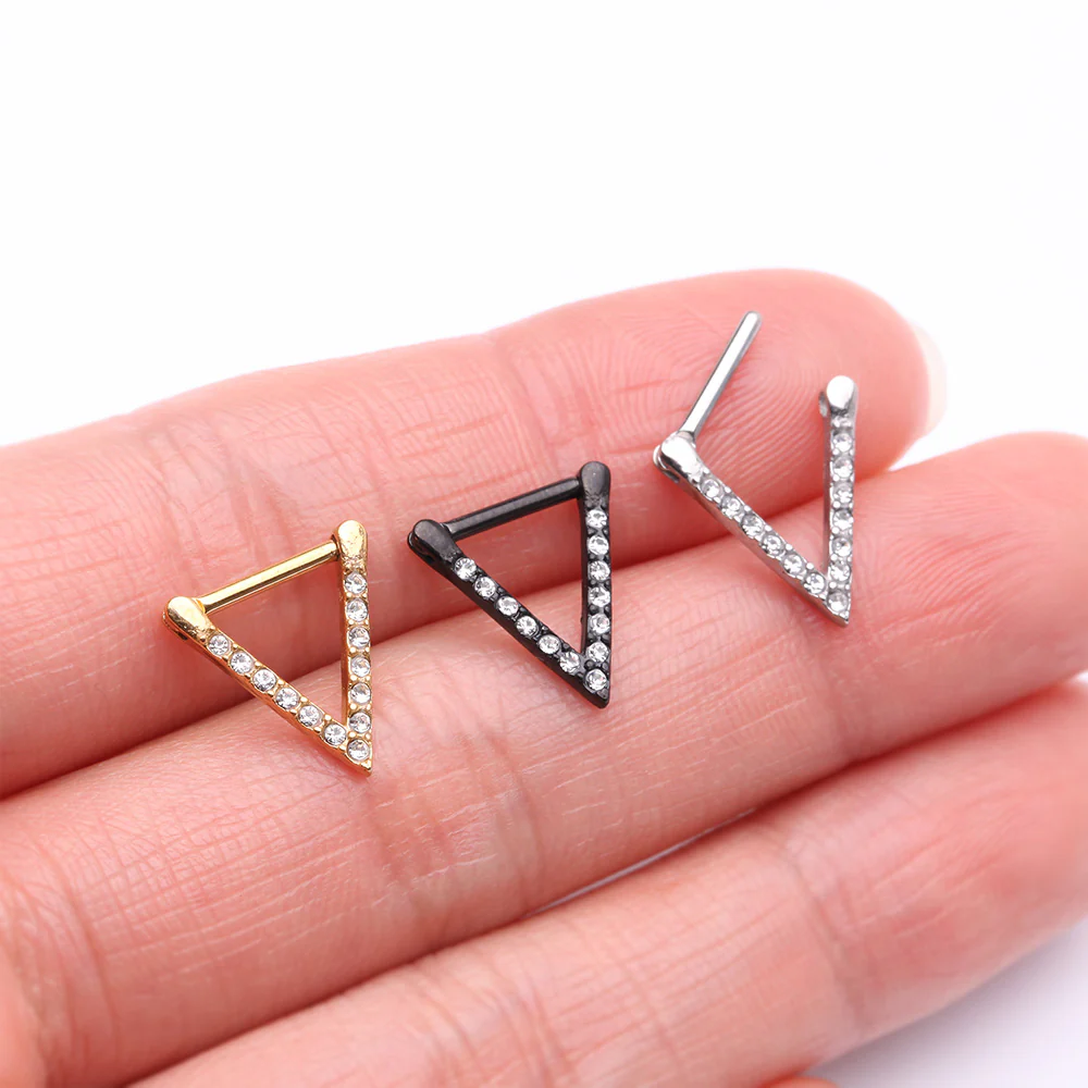 Urban Chevron Arrow Geometric Triangle Multi-Gem Clicker Hoop Ring - Image 3