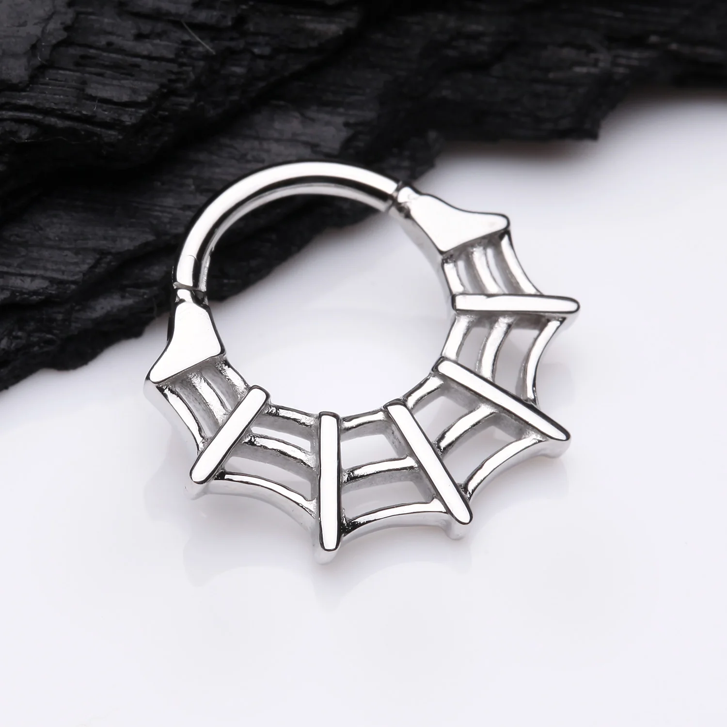 Venomous Spider Web Steel Seamless Clicker Hoop Ring - Image 2