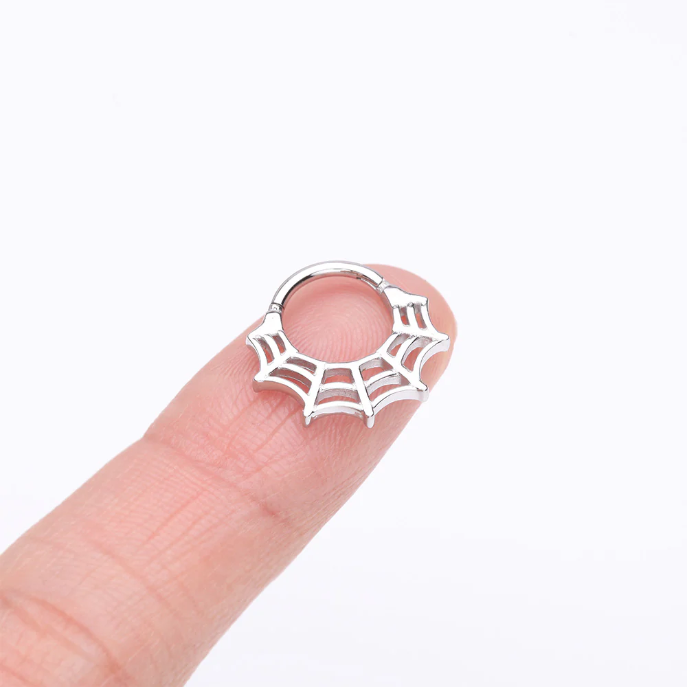 Venomous Spider Web Steel Seamless Clicker Hoop Ring - Image 3