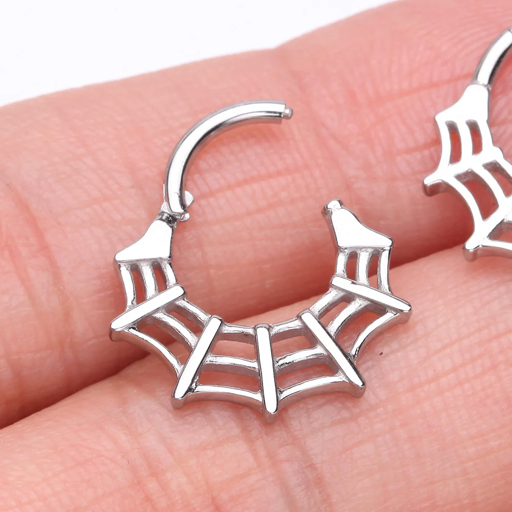 Venomous Spider Web Steel Seamless Clicker Hoop Ring - Image 4